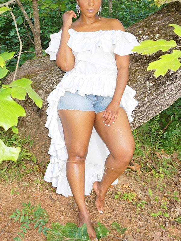 Off Shoulder Ruffled Traling Tops