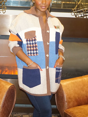 Retro Color Block Sweater Cardigans