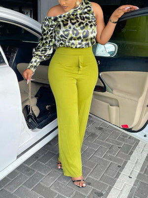 One Sleeve Leopard Tops