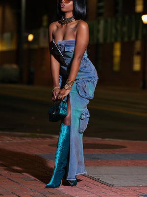 Iridescent Denim Cargo Dresses