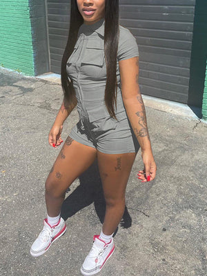 Zip Up Cargo Rompers