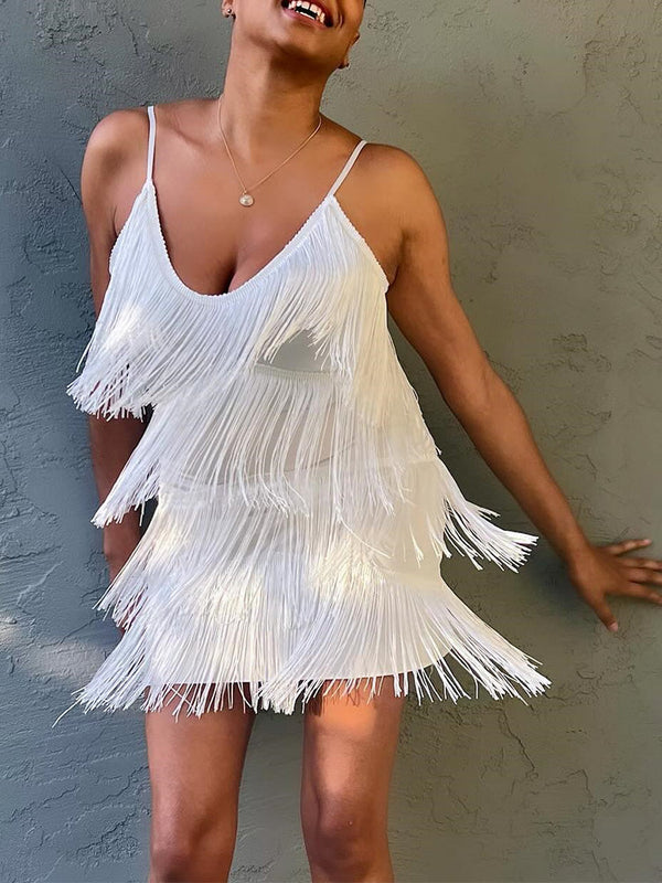 Sleeveless Tassel Mini Dresses