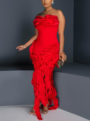 Strapless Irregular Ruffle Dresses