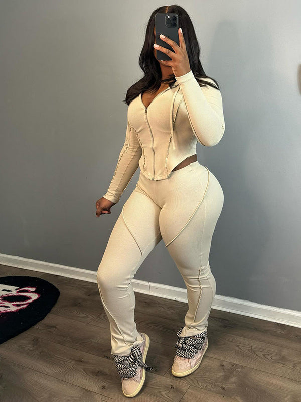 Ribbed Hoodie Top  Leggings Set