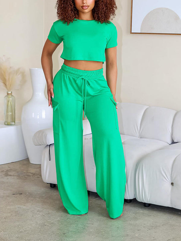 Crop Top  Pocket Pants Set
