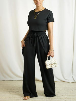 Crop Top  Pocket Pants Set