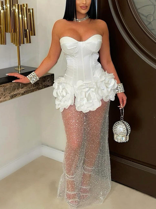Strapless Sequin Mesh Dresses