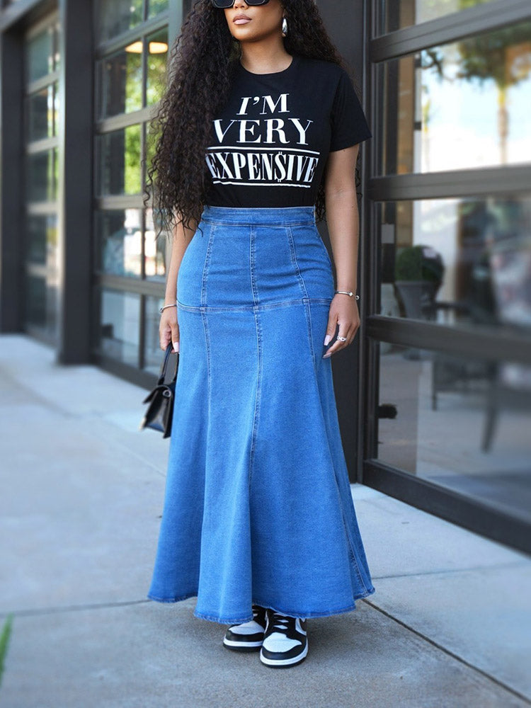 Ripple Denim Midi Skirts