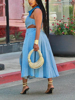 Denim Cutout Midi Dresses
