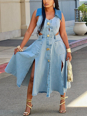 Denim Cutout Midi Dresses