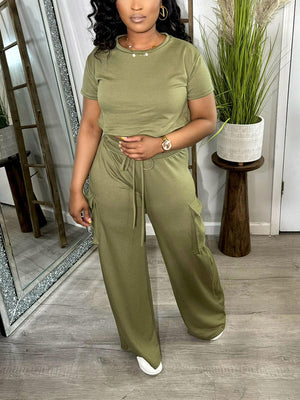 Crop Top  Pocket Pants Set