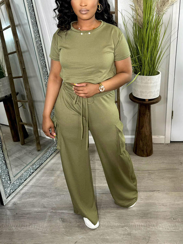Crop Top  Pocket Pants Set