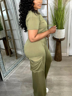 Crop Top  Pocket Pants Set