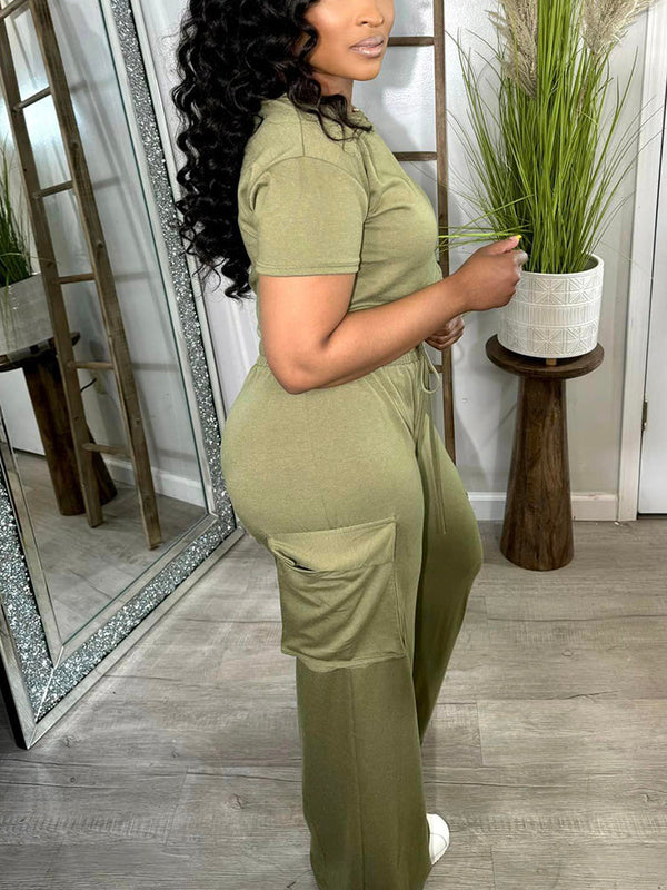 Crop Top  Pocket Pants Set