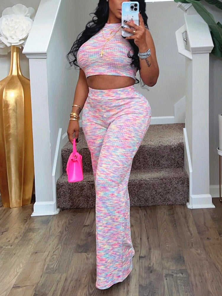 Ribbed Crop Top Pants Set