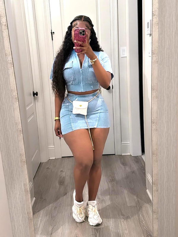 Ribbed Crop Top Skirt Set