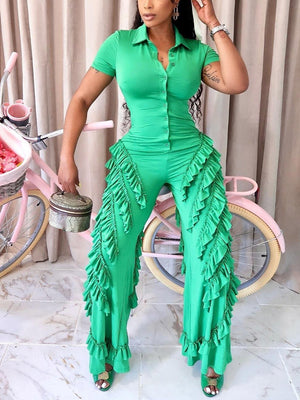 Ruffle Wide Leg Jumpsuits