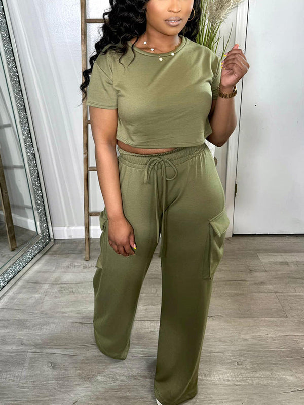 Crop Top  Pocket Pants Set