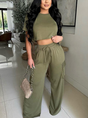 Crop Top  Pocket Pants Set