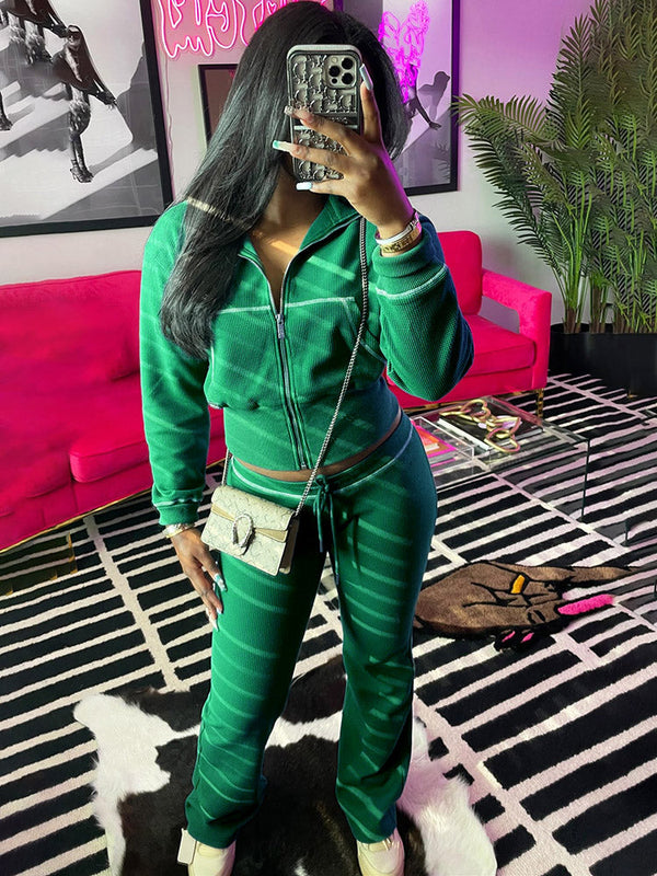 Waffle Jacket  Flare Pants Set