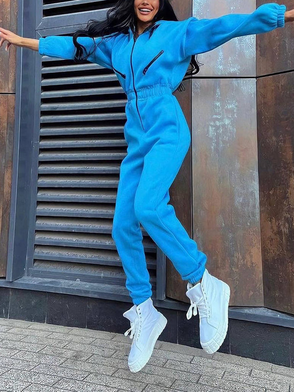Hooded Zip-Up Jumpsuits