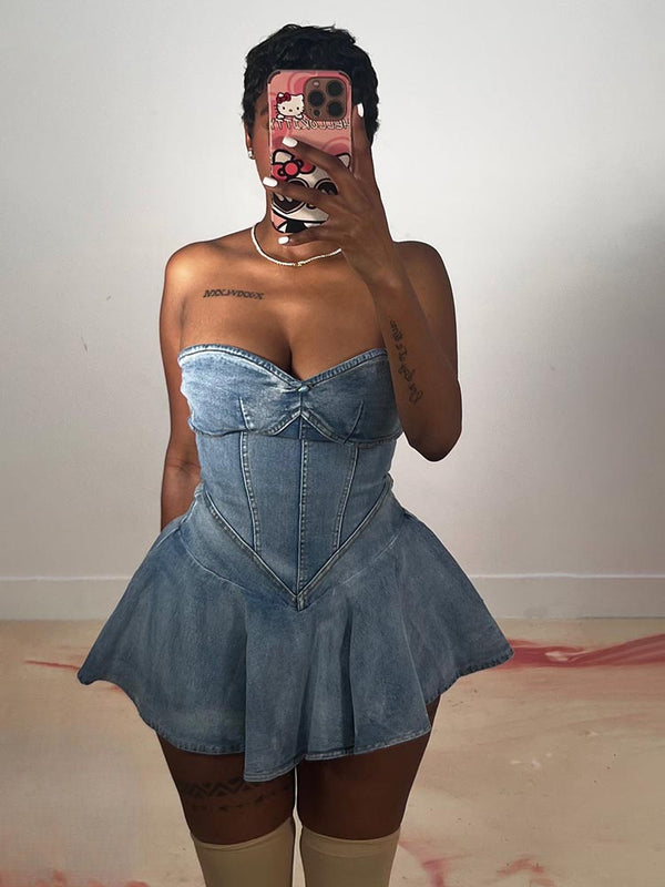 Sweetheart Denim Mini Dresses