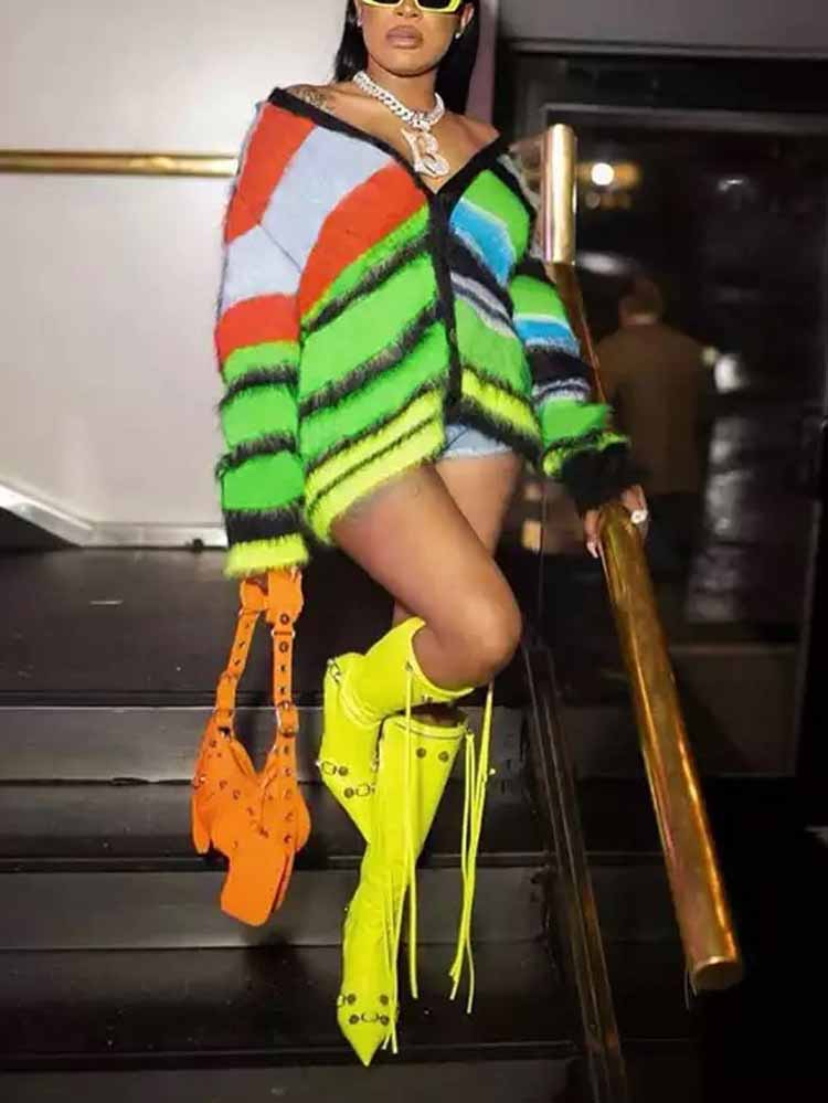 Color Block Striped Fleece Cardigans