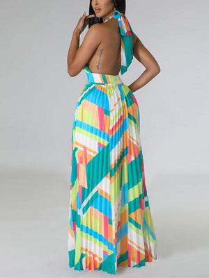 Halter Pleated Maxi Dresses