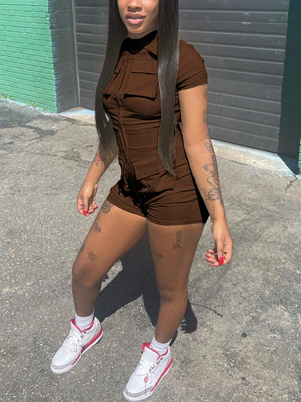 Zip Up Cargo Rompers
