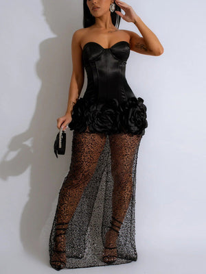 Strapless Sequin Mesh Dresses