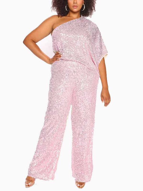 One Shoulder Sequin Jumpsuits