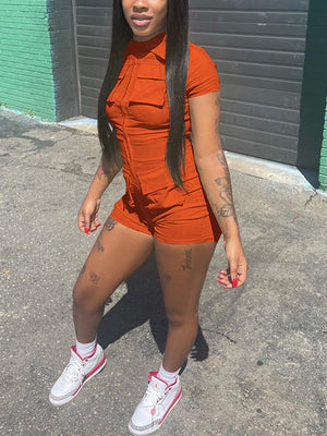 Zip Up Cargo Rompers
