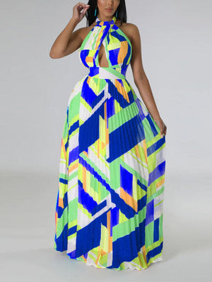 Halter Pleated Maxi Dresses