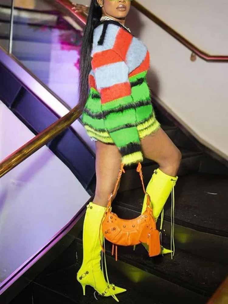 Color Block Striped Fleece Cardigans