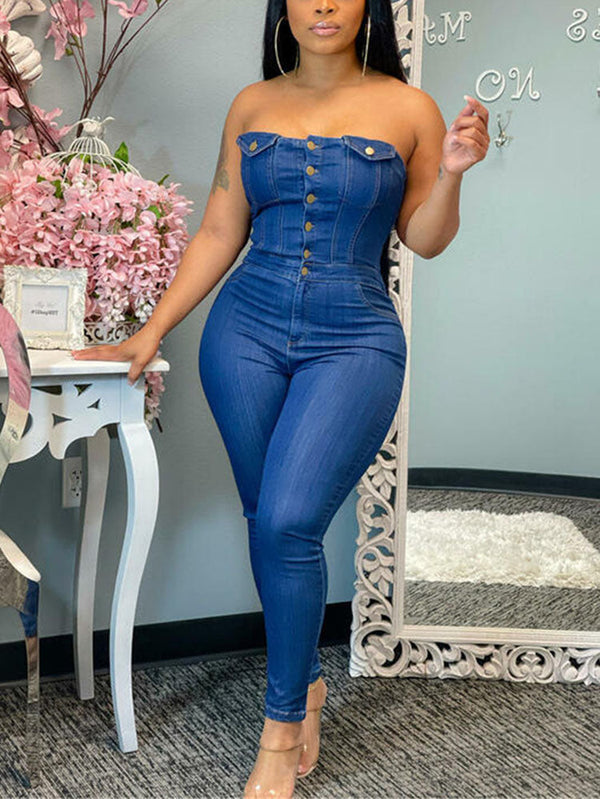 Strapless Denim Jumpsuits