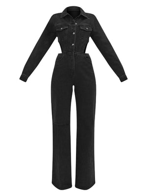Cutout Waist Denim Jumpsuits