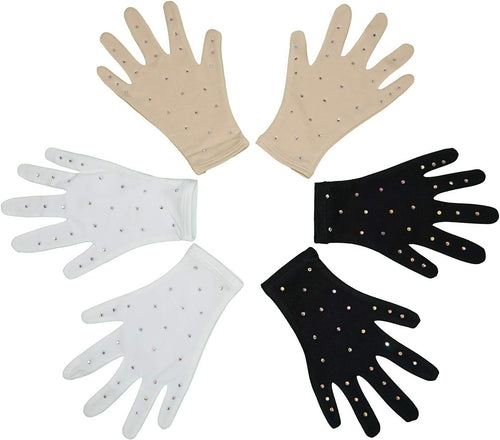 YM & Dancer G104 Thermal Figure Skating Competition Gloves (1 pair) Sparkle Rhinestone Decoration, for Performance Show Dance
