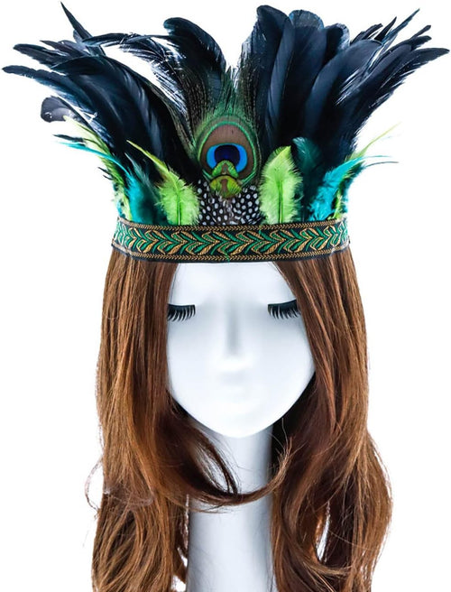 YM & Dancer P71 Peacock Feather Fascinator Decorative Feather Headpiece Crown Headdress Costume Halloween Headband for Party