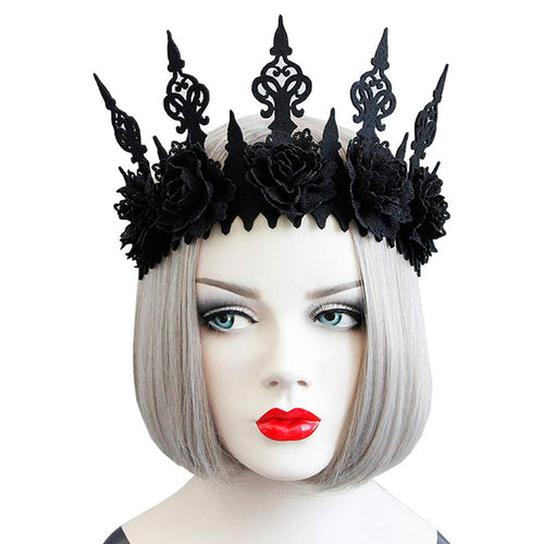 YM & Dancer P89 Women's Party Crown Veil Mask Black Lace Masquerade Headband Gothic Punk Cosplay Props Accessories (Crown A)