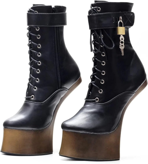 YM & Dancer S217 Women 18CM High Hoof Heel Horse Sole Platform Boots,Sexy Pole Dance Cosplay Lockable Ankle Boots,Exotic Nightclub Stripper Perform Shoes