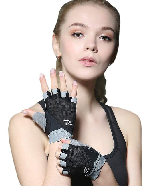 YM & Dancer G117 Women Fingerless Yoga Gloves Non Slip Padded - Barre Pilates Fitness Workout Training Wrist Exercise Accessories (Black, Medium)