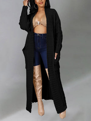 Knitted Solid Pocket Sweater Cardigans