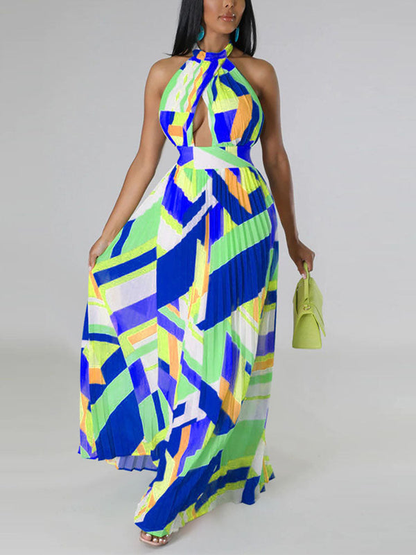Halter Pleated Maxi Dresses