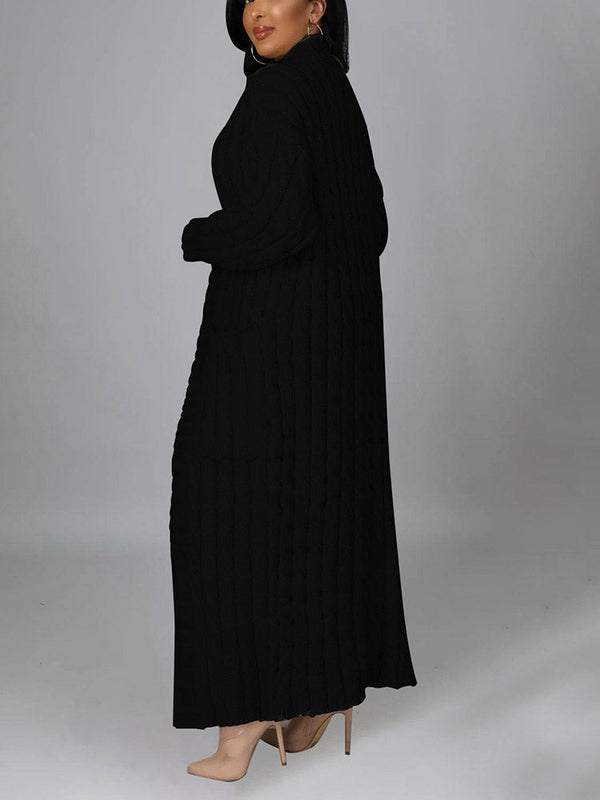 Knitted Solid Pocket Sweater Cardigans