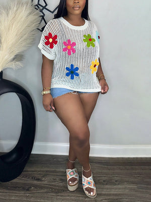 Beach Floral Crochet Knit Tops