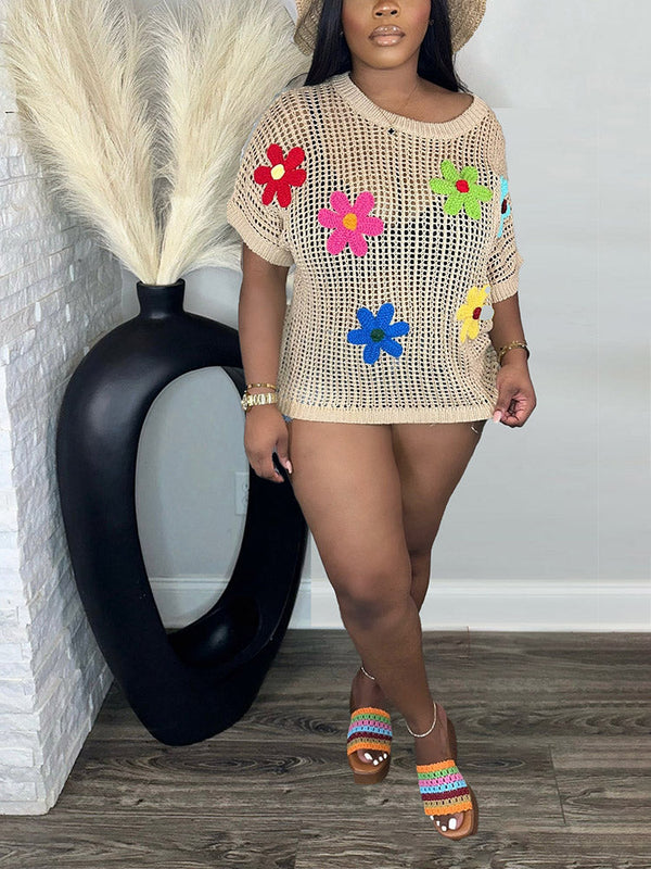 Beach Floral Crochet Knit Tops