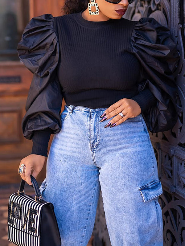 Bubble Sleeve Knit Tops