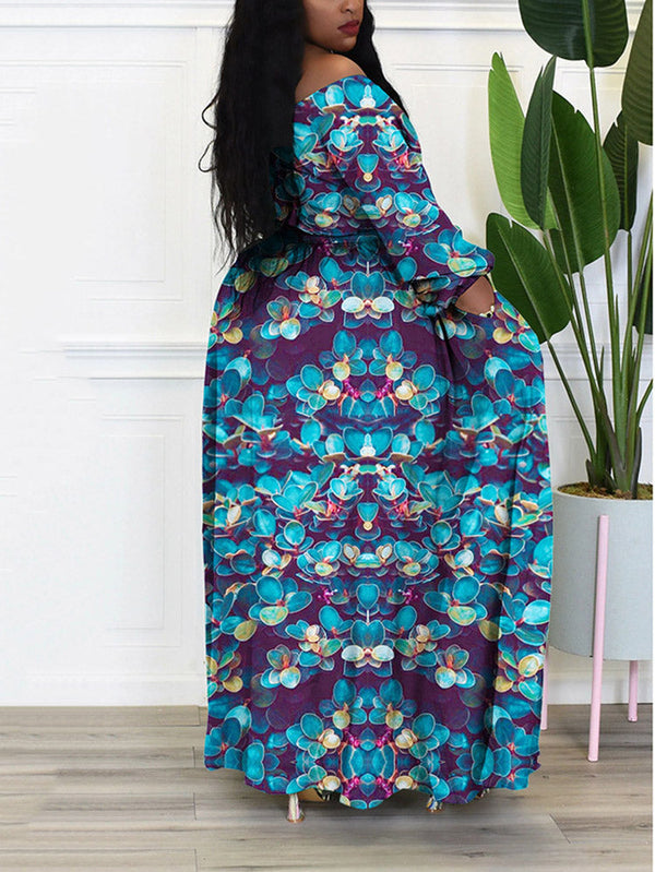 Printed Off Shoulder Slit Tops