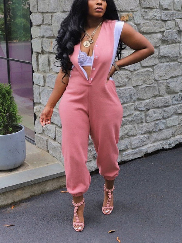 Contrast Stitching Jumpsuits