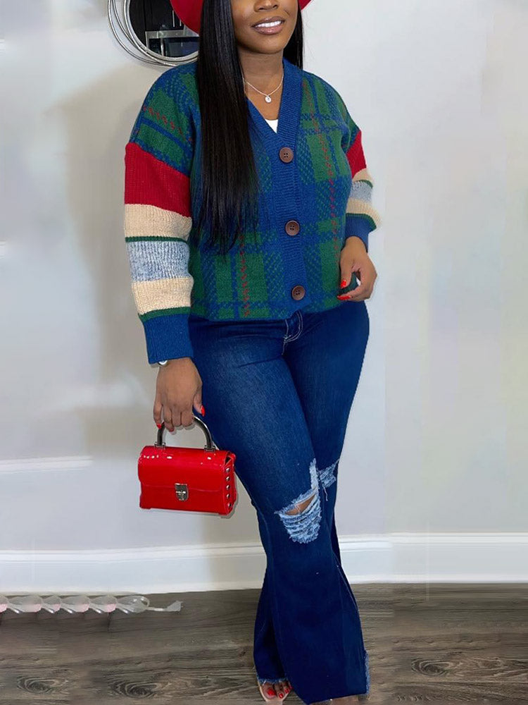 Retro Plaid Knit Cardigans